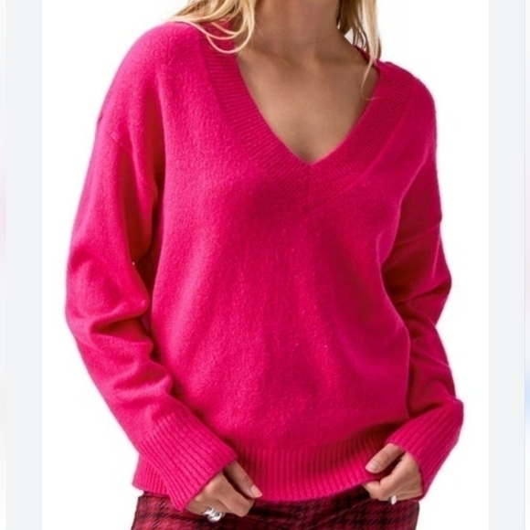 Sanctuary Easy Breezy V Neck Pullover In Flash Pink - Picture 1 of 14